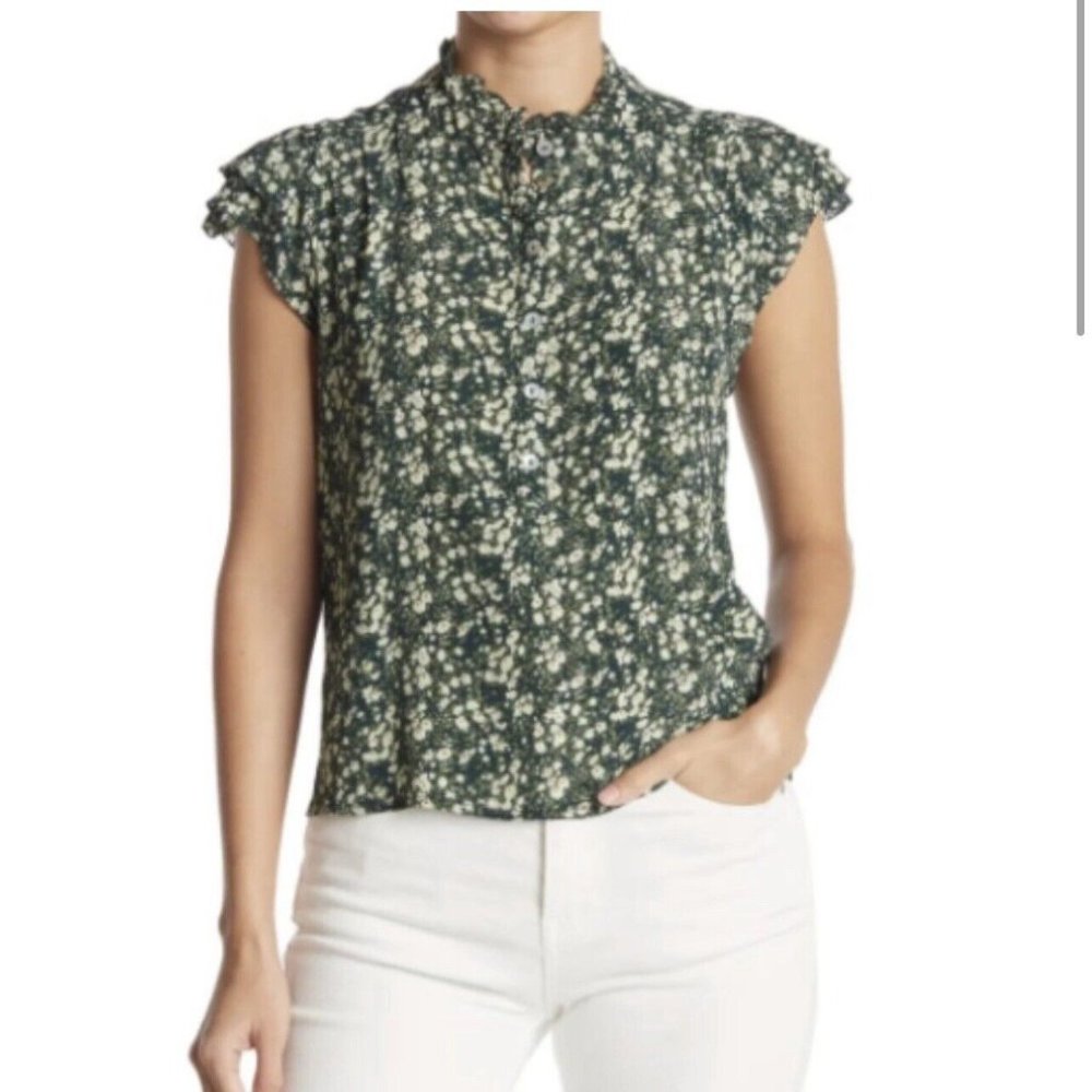Faherty Women's Blouse Top Size XS Shania Green Cobain Cap Sleeves New Floral